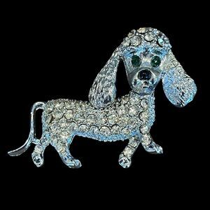 Vintage Cocker Spaniel Dog Brooch Pin Jewelry Silver Tone Missing 1 Stone As Is
